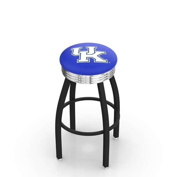 Holland Bar Stool Co 30" Blk Wrinkle Kentucky "UK" Swivel Bar Stool, Chrome Ring - L8B3C30UKY-UK