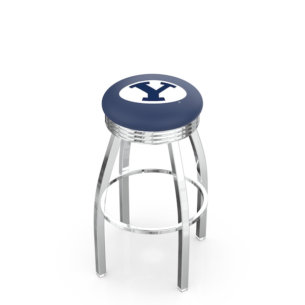 Holland Bar Stool Co 25" Chrome Brigham Young Swivel Bar Stool, Accent Ring - L8C3C25BRIGYN