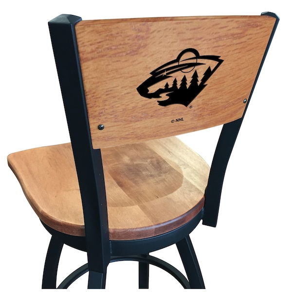 Holland Bar Stool Co 30" Blk Wrinkle Minnesota Wild Swivel Bar Stool, Laser Engraved Back - L03830BWMEDMPLAMINWLDMEDMPL