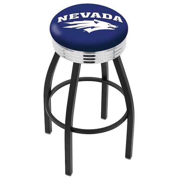 Holland Bar Stool Co 30" Blk Wrinkle Nevada Swivel Bar Stool, Chrome Ring - L8B3C30NEVAUN