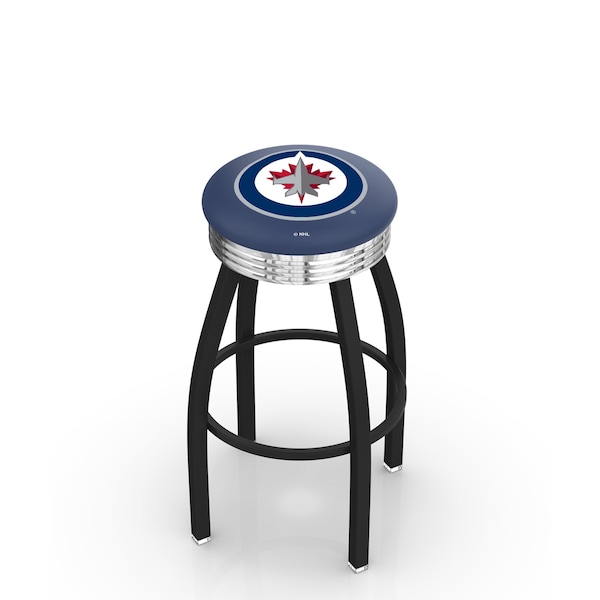 Holland Bar Stool Co 30" Blk Wrinkle Winnipeg Jets Swivel Bar Stool, Chrome Ring - L8B3C30WINJET