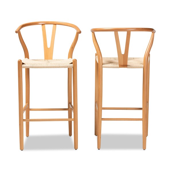 Baxton Studio Paxton Modern & Contemporary Natural Brown Finished Wood Bar Stool, PK2 - 201-2PC-12340