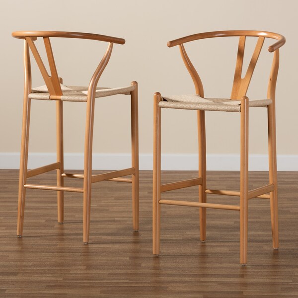 Baxton Studio Paxton Modern & Contemporary Natural Brown Finished Wood Bar Stool, PK2 - 201-2PC-12340