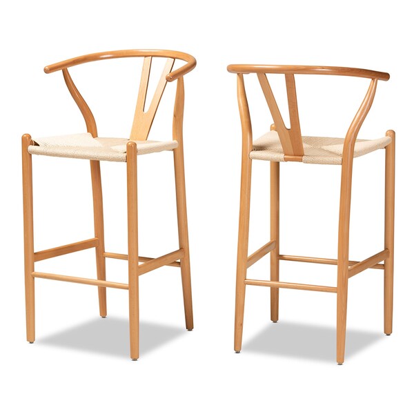 Baxton Studio Paxton Modern & Contemporary Natural Brown Finished Wood Bar Stool, PK2 - 201-2PC-12340