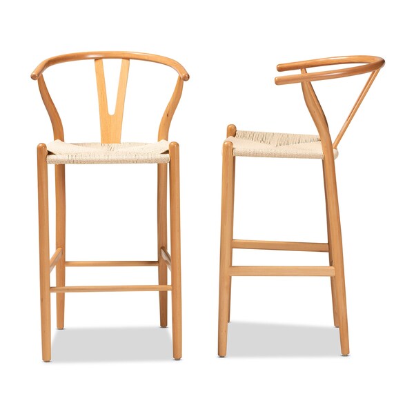 Baxton Studio Paxton Modern & Contemporary Natural Brown Finished Wood Bar Stool, PK2 - 201-2PC-12340