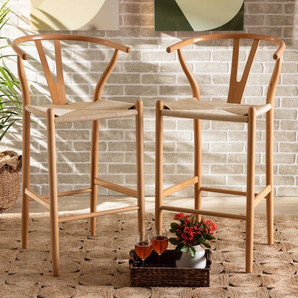 Baxton Studio Paxton Modern & Contemporary Natural Brown Finished Wood Bar Stool, PK2 - 201-2PC-12340