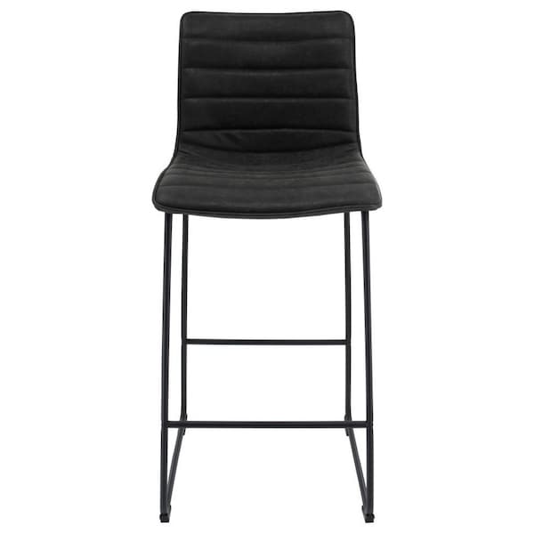 Leisuremod Brooklyn Modern Leather Bar Stool with Black Iron Base and Footrest, Charcoal Black, 2PK - BS29BL2