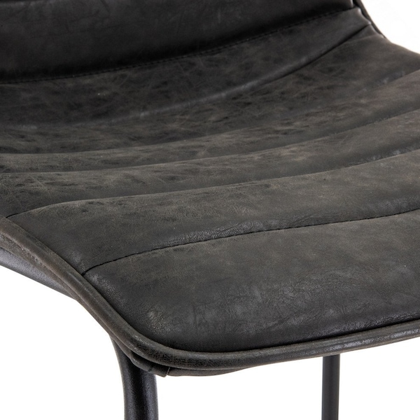 Leisuremod Brooklyn Modern Leather Bar Stool with Black Iron Base and Footrest, Charcoal Black, 2PK - BS29BL2