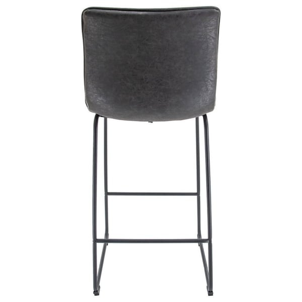 Leisuremod Brooklyn Modern Leather Bar Stool with Black Iron Base and Footrest, Charcoal Black, 2PK - BS29BL2