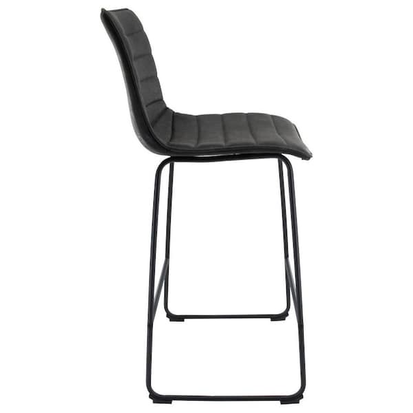Leisuremod Brooklyn Modern Leather Bar Stool with Black Iron Base and Footrest, Charcoal Black, 2PK - BS29BL2