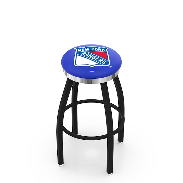Holland Bar Stool Co 30" Blk Wrinkle New York Rangers Swivel Bar Stool, Chrome Ring - L8B2C30NYRANG