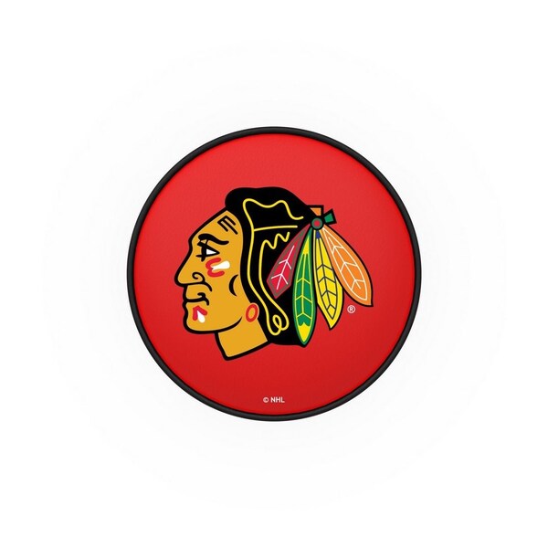 Holland Bar Stool Co 25" Chicago Blackhawks Cushion Seat, Blk Wrinkle Base Swivel Bar Stool - L8B125CHIHWK-R