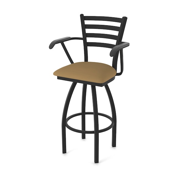 Holland Bar Stool Co Jackie with Arms 30 in. Swivel Bar Stool with Black Wrinkle Finish and Canter Saddle Seat - 415