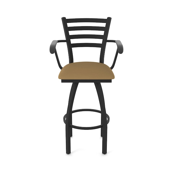 Holland Bar Stool Co Jackie with Arms 30 in. Swivel Bar Stool with Black Wrinkle Finish and Canter Saddle Seat - 415