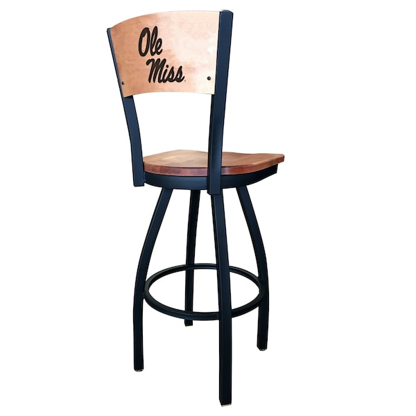 Holland Bar Stool Co 30" Blk Wrinkle Ole' Miss Swivel Bar Stool, Laser Engraved Back - L03830BWMEDMPLAMSSPPUMEDMPL
