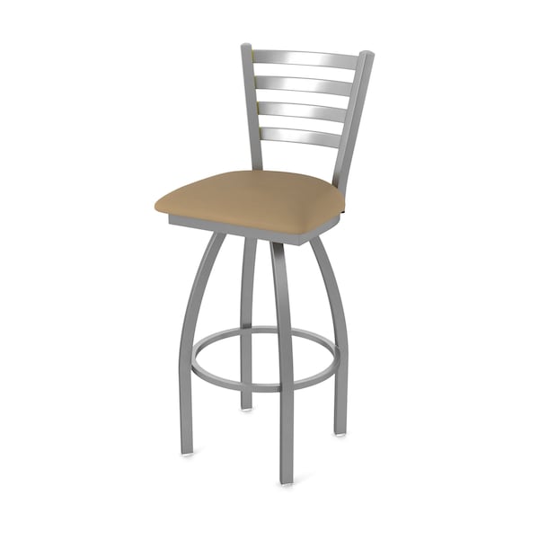 Holland Bar Stool Co OD410 Jackie Stainless Steel 36 Swivel Outdoor Bar Stool with Breeze Champagne Seat - OD41036SSOD005