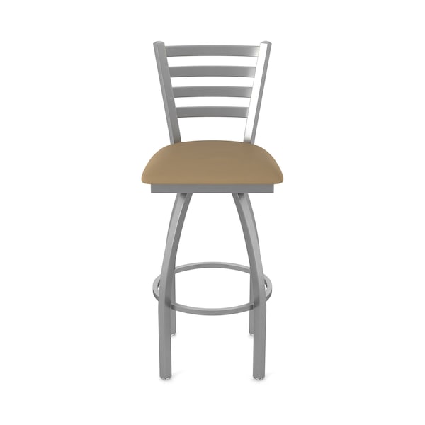 Holland Bar Stool Co OD410 Jackie Stainless Steel 36 Swivel Outdoor Bar Stool with Breeze Champagne Seat - OD41036SSOD005