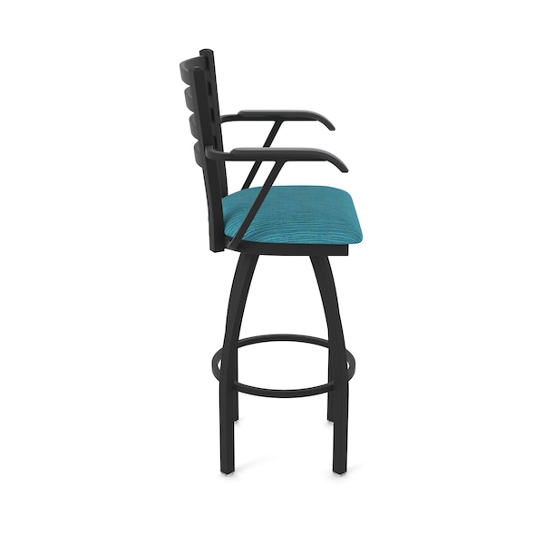 Holland Bar Stool Co Jackie with Arms 30 in. Swivel Bar Stool with Black Wrinkle Finish and Graph Tidal Seat - 415