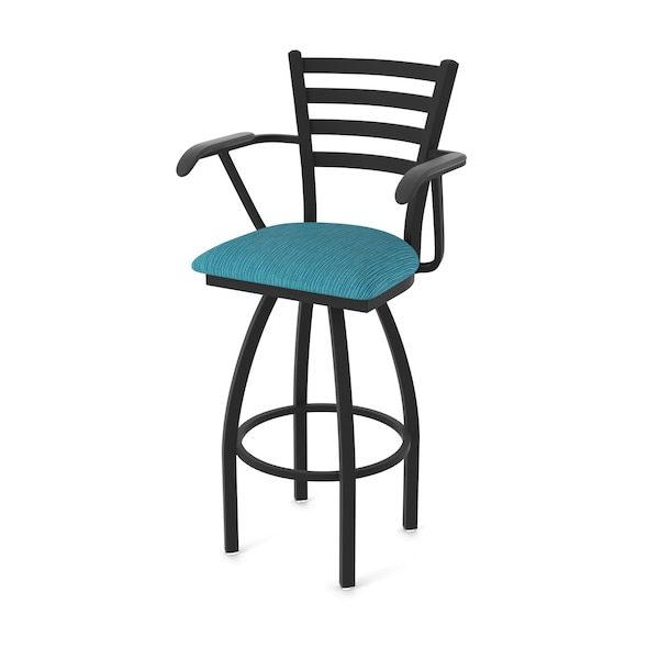 Holland Bar Stool Co Jackie with Arms 30 in. Swivel Bar Stool with Black Wrinkle Finish and Graph Tidal Seat - 415