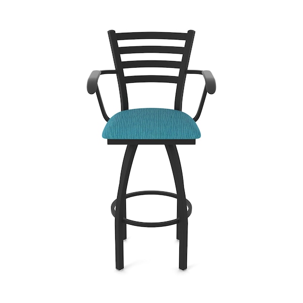 Holland Bar Stool Co Jackie with Arms 30 in. Swivel Bar Stool with Black Wrinkle Finish and Graph Tidal Seat - 415
