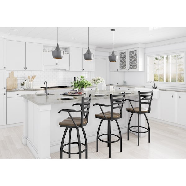 Holland Bar Stool Co Jackie with Arms 30 in. Swivel Bar Stool with Black Wrinkle Finish and Graph Tidal Seat - 415