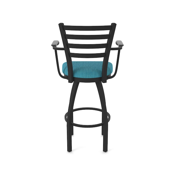 Holland Bar Stool Co Jackie with Arms 30 in. Swivel Bar Stool with Black Wrinkle Finish and Graph Tidal Seat - 415