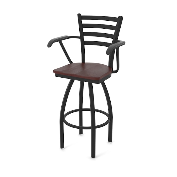 Holland Bar Stool Co Jackie with Arms 36 in. Swivel Bar Stool with Black Wrinkle Finish and Dark Cherry Oak Seat - 415