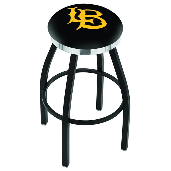 Holland Bar Stool Co 25" Blk Wrnkl Long Beach State University Swivel Bar Stool, Chrome Ring - L8B2C25LBSTUN