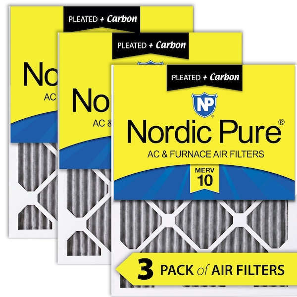 Nordic Pure 16x20x1 Plus Carbon Pleated Air Filter, High Capacity, MERV 10, 3 PK - 16X20X1PM10C-3