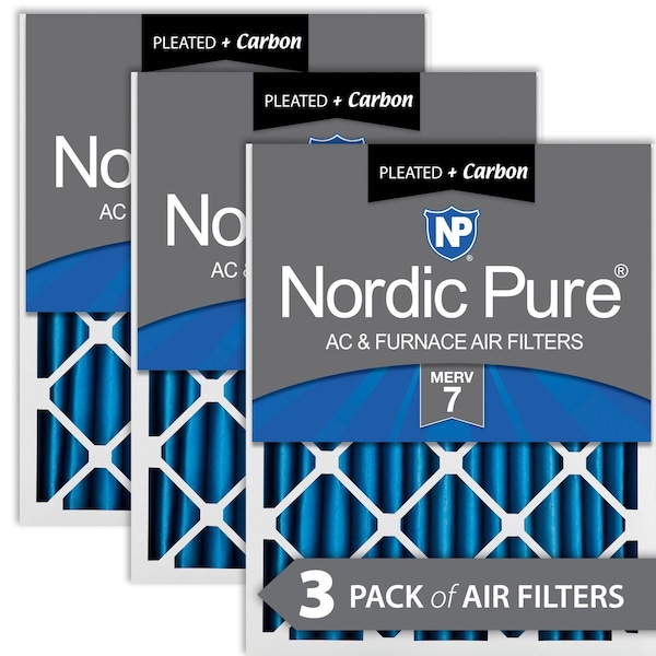 Nordic Pure 16x30x2 Plus Carbon Pleated Air Filter, High Capacity, MERV 7, 3 PK - 16X30X2M7+C-3