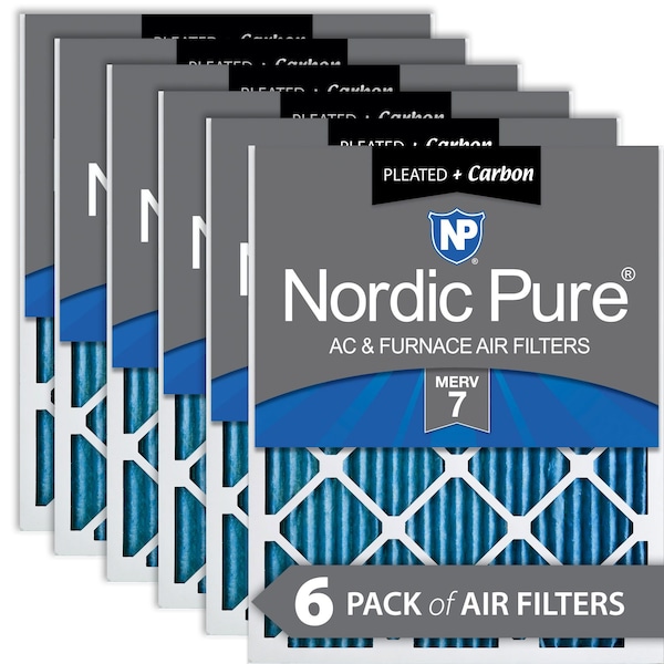 Nordic Pure 12x30x1 Plus Carbon Pleated Air Filter, High Capacity, MERV 7, 6 PK - 12X30X1M7+C-6