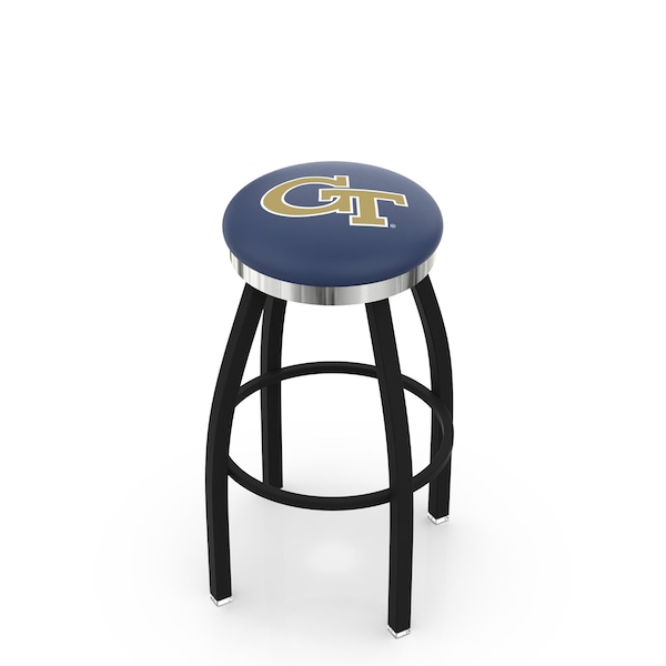 Holland Bar Stool Co 25" Blk Wrinkle Georgia Tech Swivel Bar Stool, Chrome Ring - L8B2C25GATECH