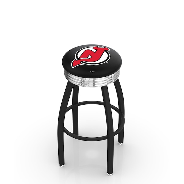 Holland Bar Stool Co 25" Blk Wrinkle New Jersey Devils Swivel Bar Stool, Chrome Ring - L8B3C25NJDEVL