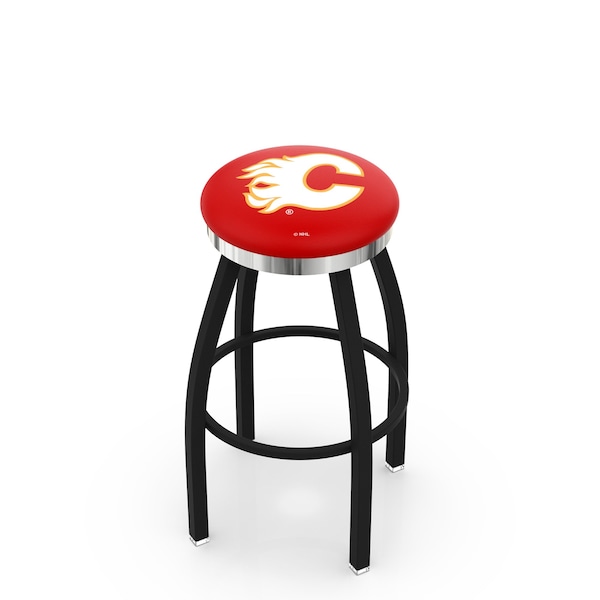 Holland Bar Stool Co 30" Blk Wrinkle Calgary Flames Swivel Bar Stool, Chrome Ring - L8B2C30CALFLA