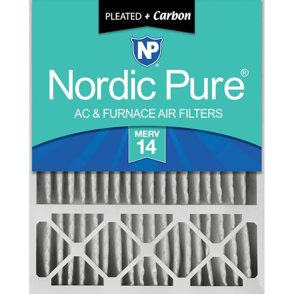 Nordic Pure 20x25x5 Plus Carbon Pleated Air Filter, High Capacity, MERV 14 - 20X25X5HM14+C-1