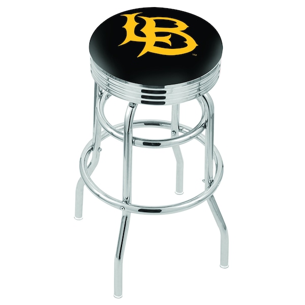Holland Bar Stool Co 25" Chrome 2-Ring Long Beach State Univ Swivel Bar Stool, Accent Ring - L7C3C25LBSTUN