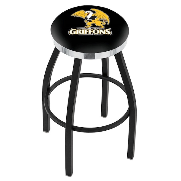 Holland Bar Stool Co 30" Blk Wrinkle Missouri Western State Swivel Bar Stool, Chrome Ring - L8B2C30MOWST