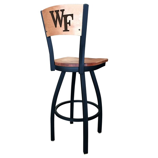 Holland Bar Stool Co 30" Blk Wrinkle Wake Forest Swivel Bar Stool, Laser Engraved Back - L03830BWMEDMPLAWAKEFRMEDMPL
