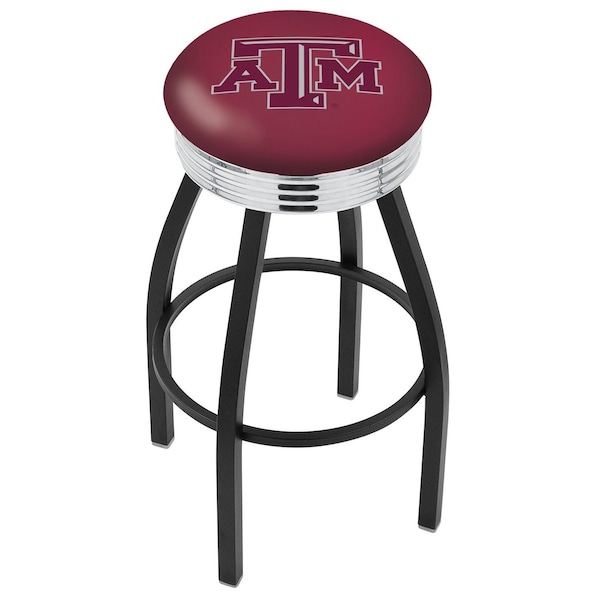 Holland Bar Stool Co 25" Blk Wrinkle Texas A&M Swivel Bar Stool, Chrome Ring - L8B3C25TEXA-M