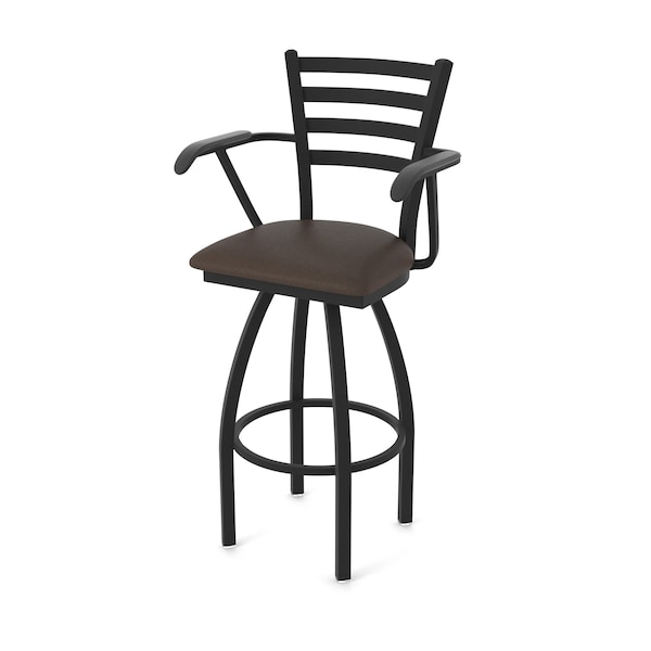 Holland Bar Stool Co Jackie with Arms 36 in. Swivel Bar Stool with Black Wrinkle Finish and Rein Coffee Seat - 415