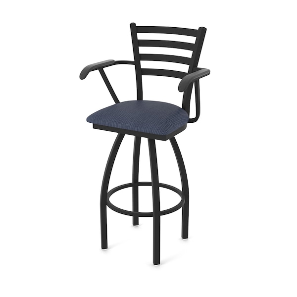 Holland Bar Stool Co Jackie with Arms 36 in. Swivel Bar Stool with Black Wrinkle Finish and Graph Anchor Seat - 415