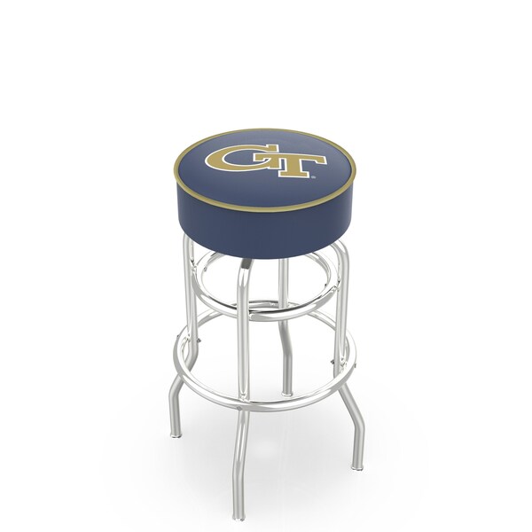 Holland Bar Stool Co 25" Georgia Tech Cushion Seat, 2-Ring Chrome Swivel Bar Stool - L7C125GATECH