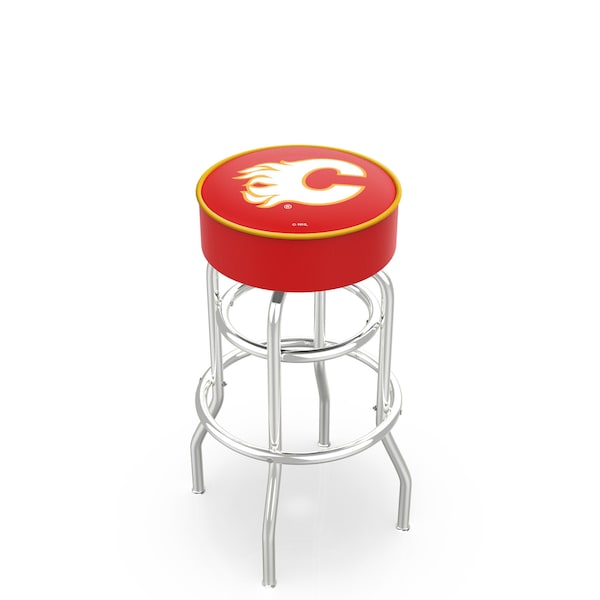 Holland Bar Stool Co 25" Calgary Flames Cushion Seat, 2-Ring Chrome Swivel Bar Stool - L7C125CALFLA