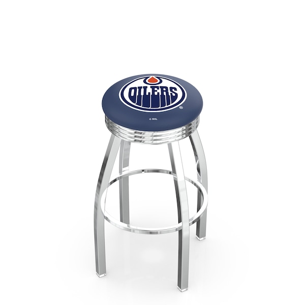 Holland Bar Stool Co 25" Chrome Edmonton Oilers Swivel Bar Stool, Accent Ring - L8C3C25EDMOIL