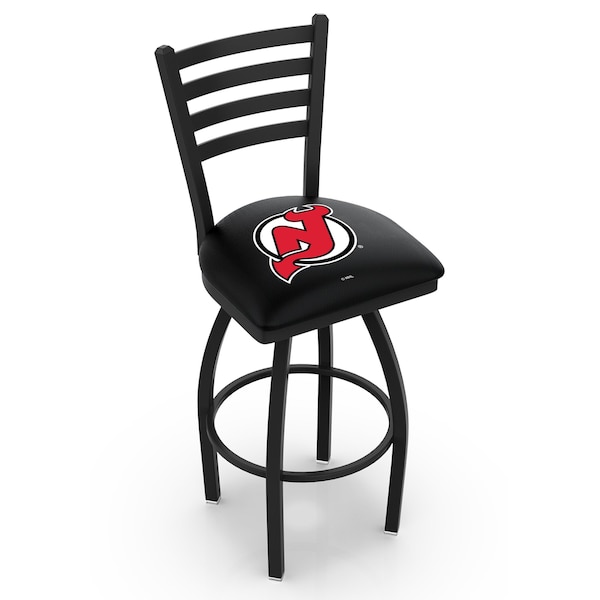 Holland Bar Stool Co 25" Blk Wrinkle New Jersey Devils Swivel Bar Stool, Ladder Back - L01425NJDEVL