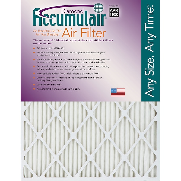 Accumulair 12x27x1 Pleated Air Filter, 4 PK - FD12X27A_4