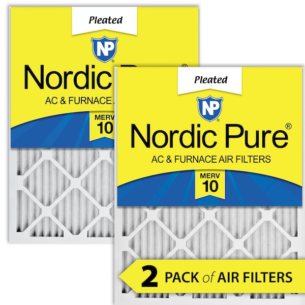Nordic Pure 16x16x1 Pleated Air Filter, High Capacity, Electrostatically Charged Synthetic Media, MERV 10, 2 PK - 16X16X1M10-2