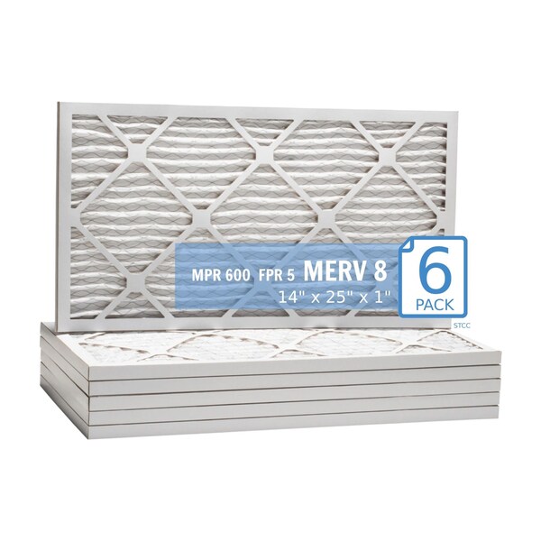 Purolator 14x25x1 Pleated Air Filter, MERV 8, 6 PK - 14X25X1X1 HI (6 PACK)