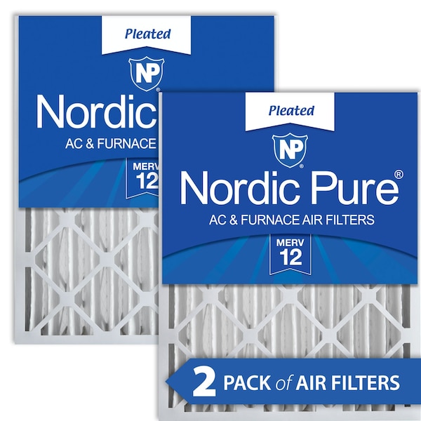 Nordic Pure 16x25x4 Pleated Air Filter, High Capacity, Electrostatically Charged Synthetic Media, MERV 12, 2 PK - 16X25X4M12-2