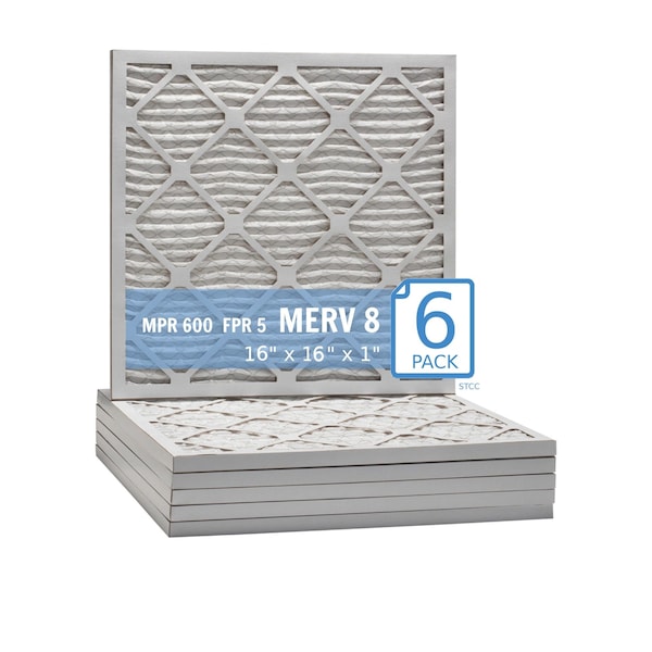 Purolator 16x16x1 Pleated Air Filter, MERV 8, 6 PK - 16X16X1X1 HI (6 PACK)